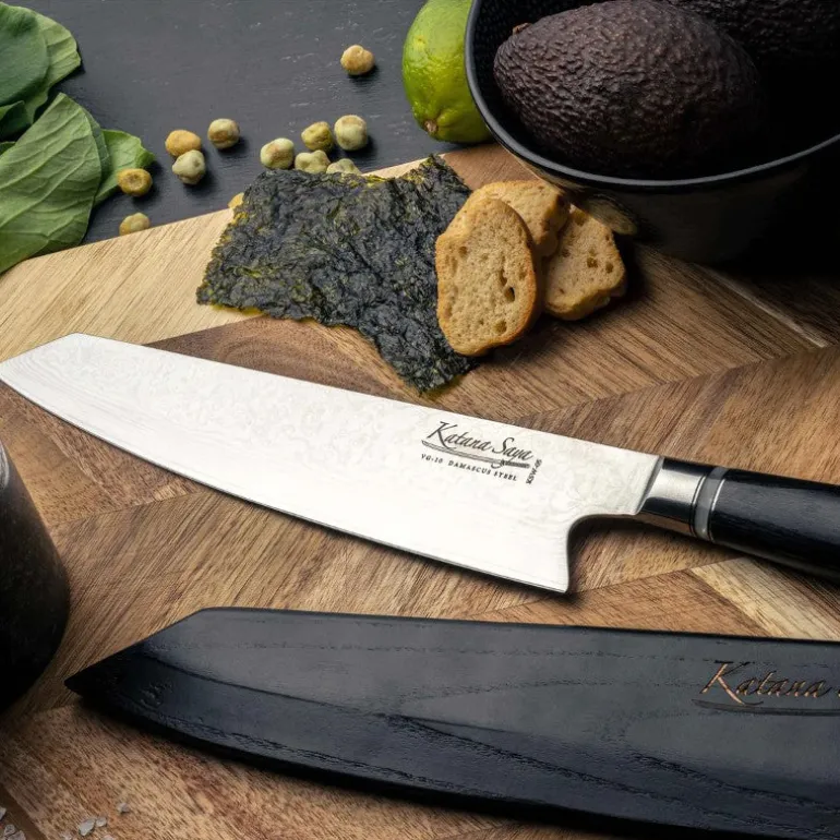 Katana Saya Cuchillo Kiritsuke 24 cms acero damasco 67 capas PakkaWood